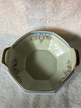 Meito Handpainted in Japan Fine China Serving bowl Octagonal Handled